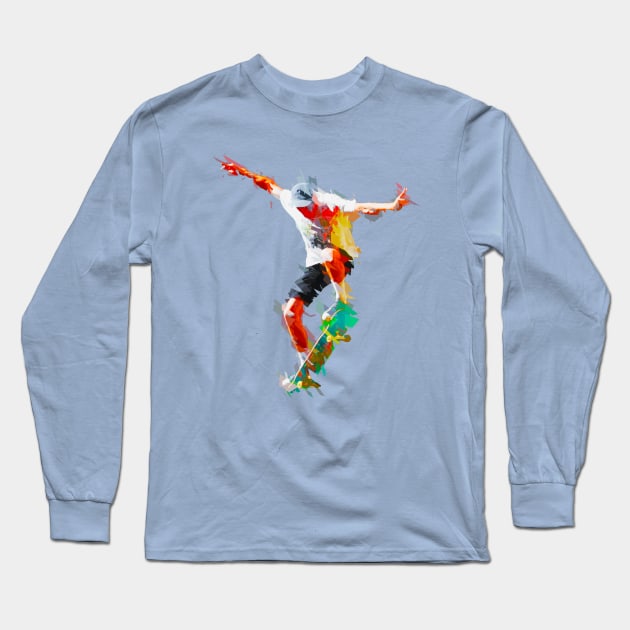 Bright and Colorful Shattered Skateboarder Long Sleeve T-Shirt by AKdesign